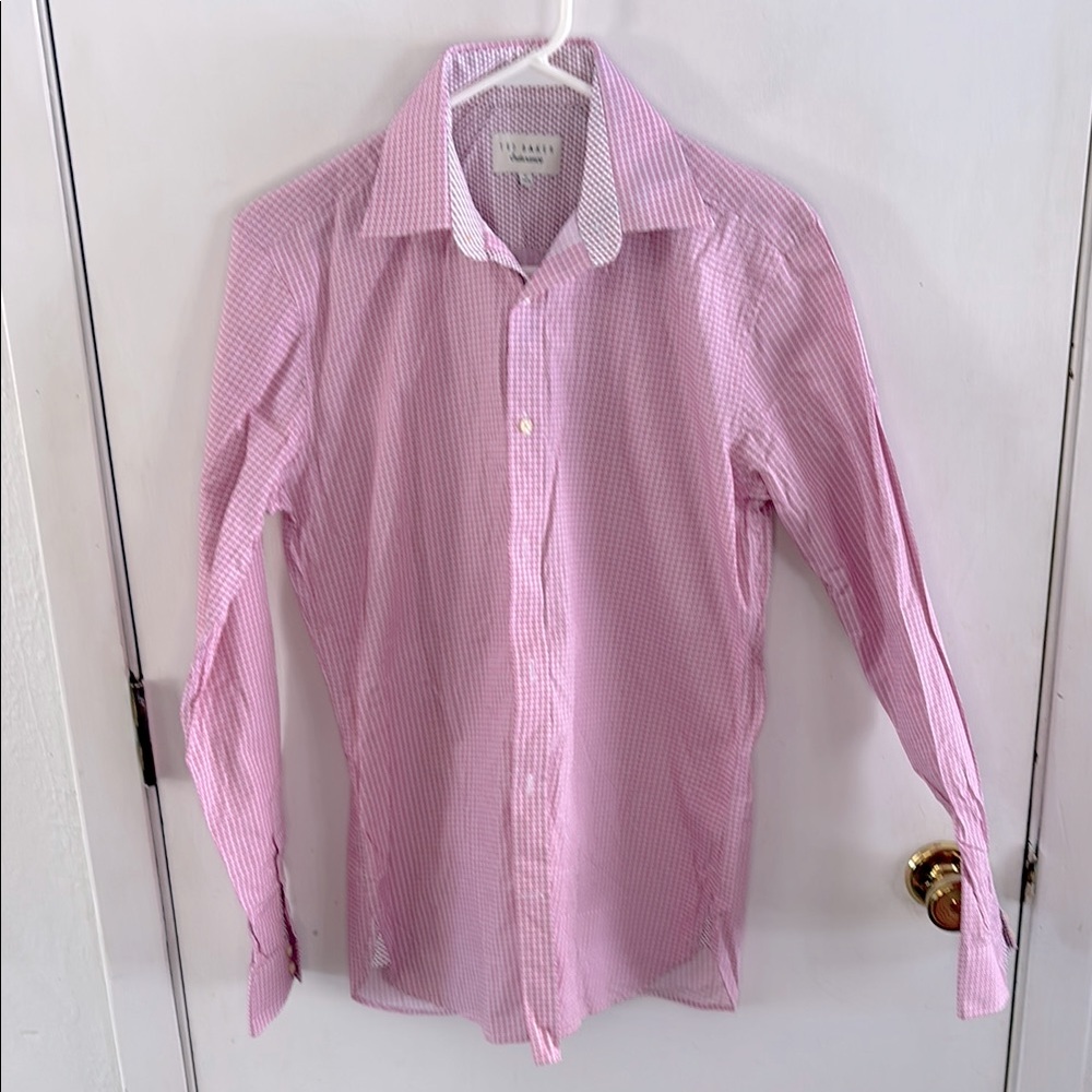 Ted Baker Endurance pink white long sleeve button down shirt Sz 16x34/35
